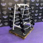 GP American Barbell URETHANE EZ curl & Straight Bar Set w / Cybex Rack GP American Barbell URETHANE EZ curl & Straight Bar Set w / Cybex Rack