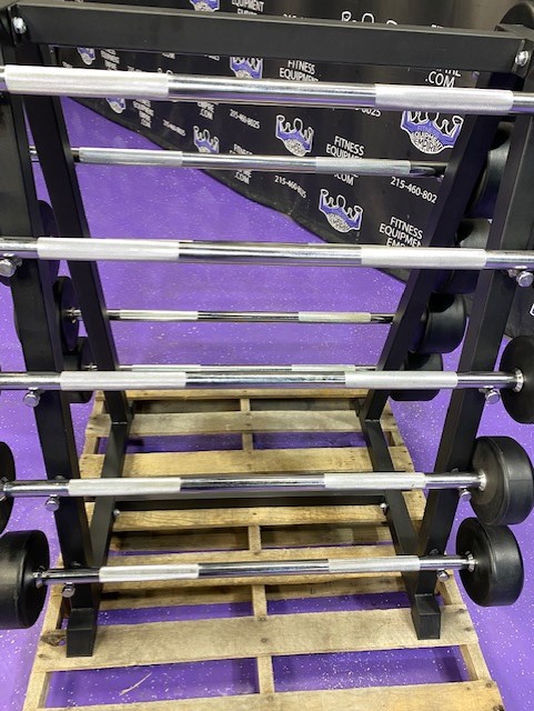 web26-11-4.jpg BRAND NEW Empire Rubber Covered Fixed Straight Bar Set 20-110 lbs. in 10’s w/Rack – Last Set Available