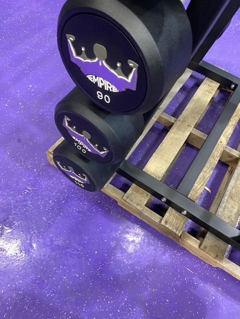 web29-10-3.jpg BRAND NEW Empire Rubber Covered Fixed Straight Bar Set 20-110 lbs. in 10’s w/Rack – Last Set Available