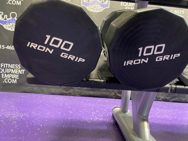 web34-4-1.jpg Iron Grip Urethane Dumbbell Set w/Increments from 5-100 lbs. – Beautiful Condition