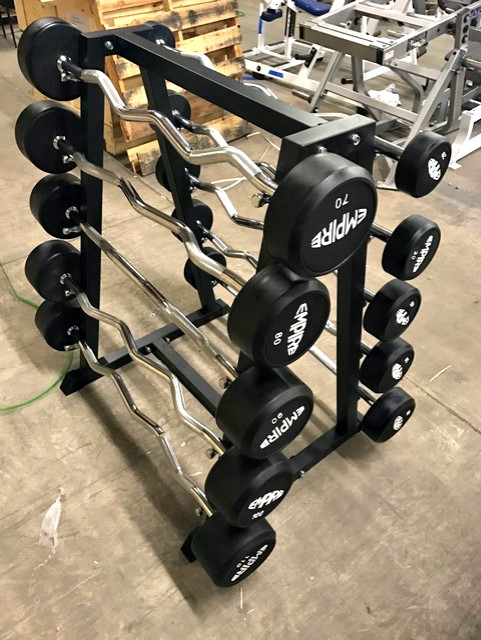 web72-1-1.jpg BRAND NEW Empire Rubber Fixed EZ Curl Bar Set 20-110 lbs. in 10’s w/Rack