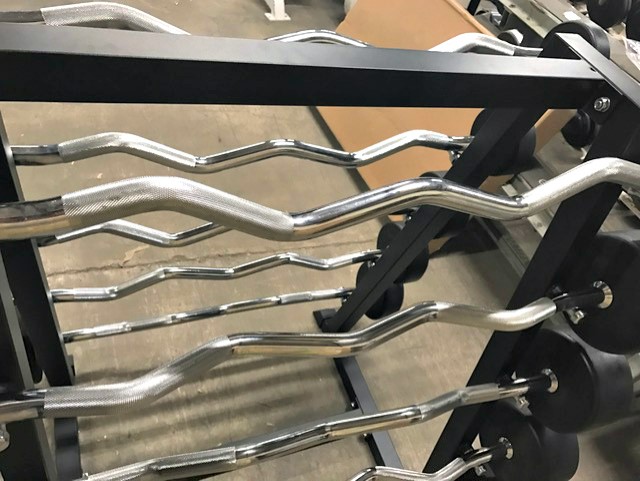web73-1-1.jpg BRAND NEW Empire Rubber Fixed EZ Curl Bar Set 20-110 lbs. in 10’s w/Rack