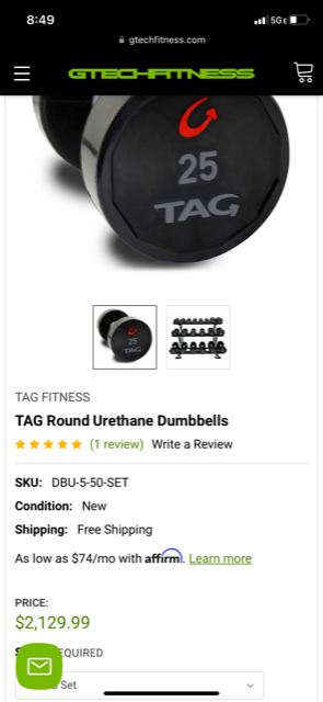 web8-2.png TAG URETHANE 5-50 lb. Dumbbell Set w/Precor Rack – CLEAN