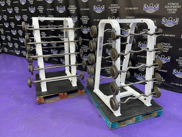 web9-2-9.jpg Ivanko 20-110 lb. EZ Curl & Straight Bar Package w/Precor Icarian Racks